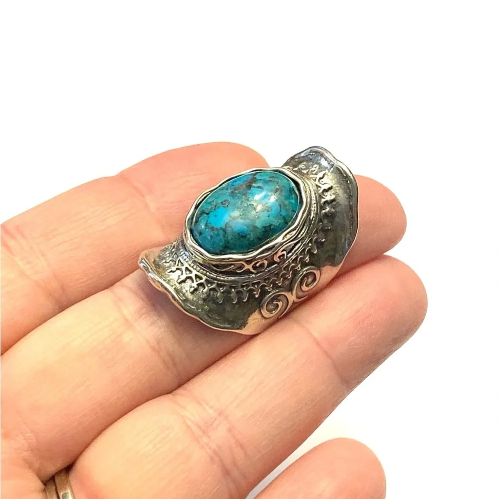Didae Artisan Silver Ring and Turquoise Stone Ring Shablool Size 7 1/2 - Picture 5 of 13